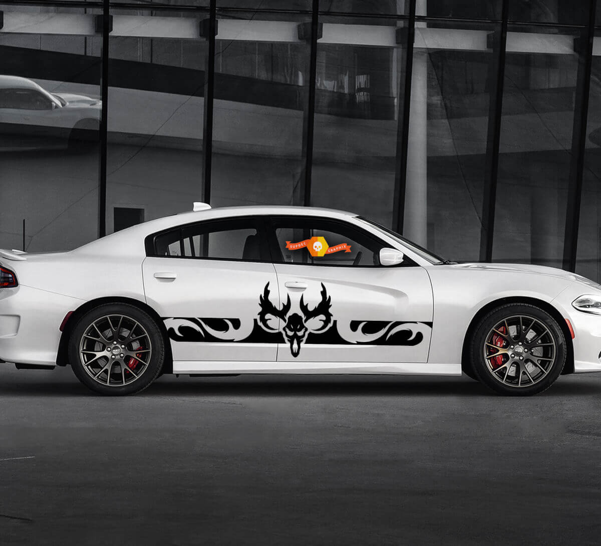 Adesivo grafico per decalcomanie in vinile laterale Dodge Charger Ram Skull
