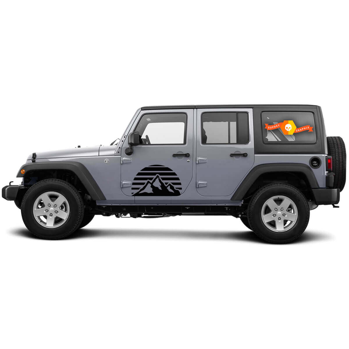 2 porte laterali Jeep Wrangler Mountain Moon Sun Sunrise Decalcomanie in vinile Adesivo grafico
