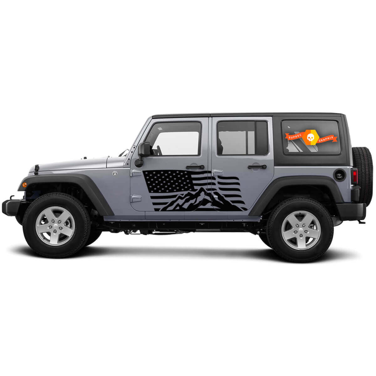 2 Side Jeep Wrangler USA Flag Mountain Door Side Decalcomanie in vinile Adesivo grafico
