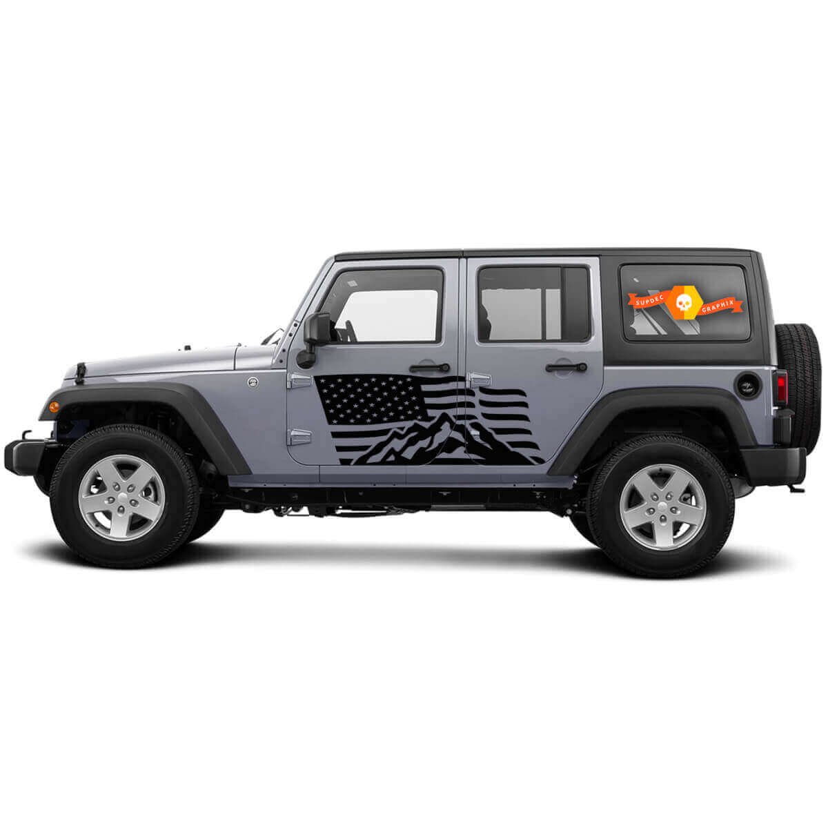Adesivi in vinile con bandiera USA per fianco montagna per Jeep Wrangler CJ TJ JK JKU JL JLU