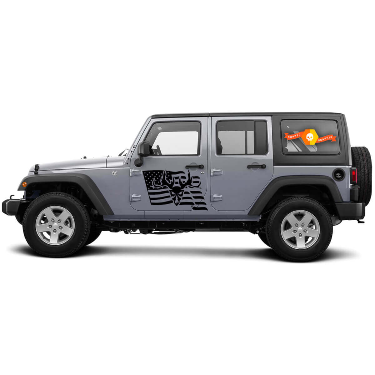 Adesivi in Vinile a Lato con Teschio e Bandiera USA per Jeep Wrangler CJ TJ JK JKU JL JLU