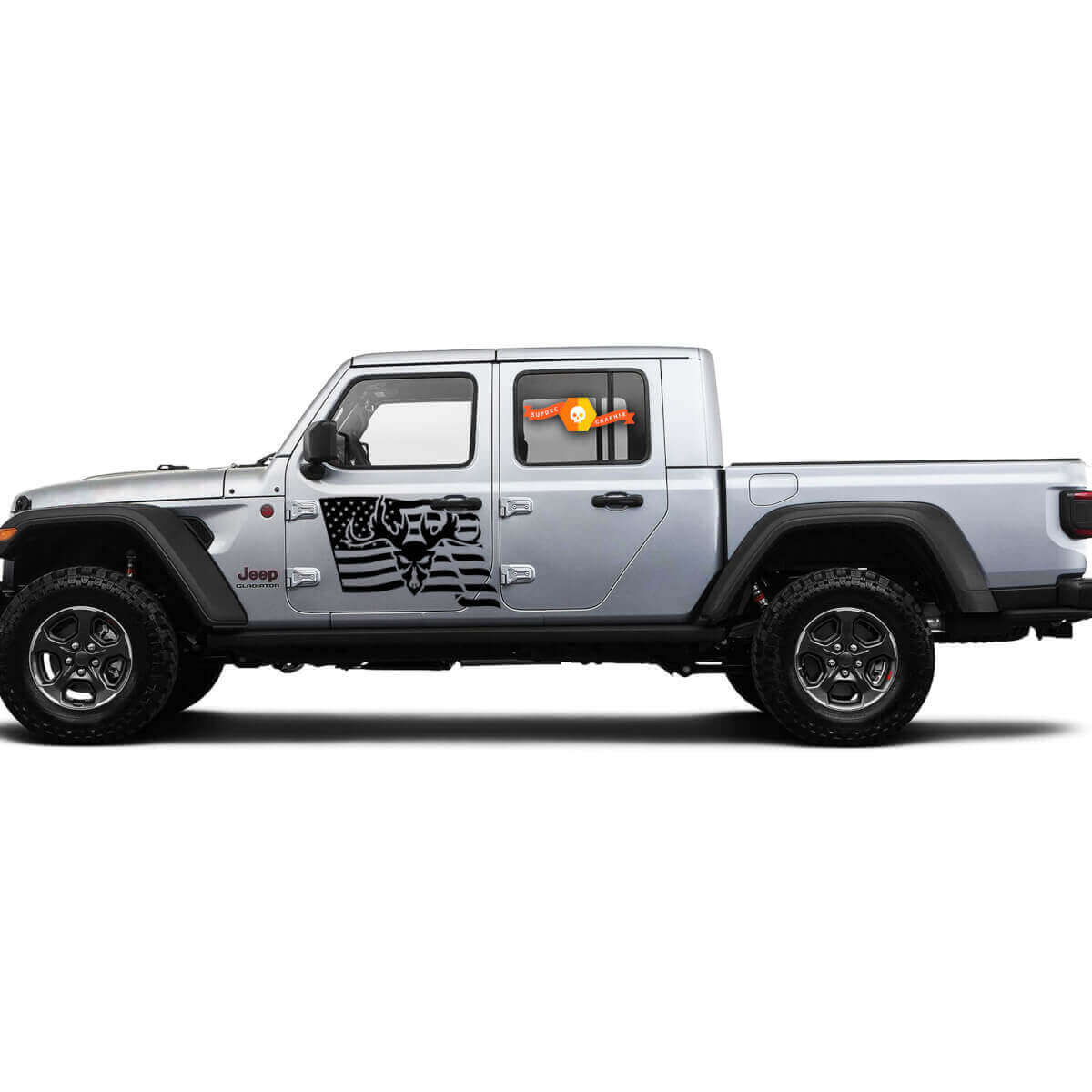 2 Side Jeep Gladiator USA Flag Mountain Skill Door Side Vinyl Decals Graphics Sticker

