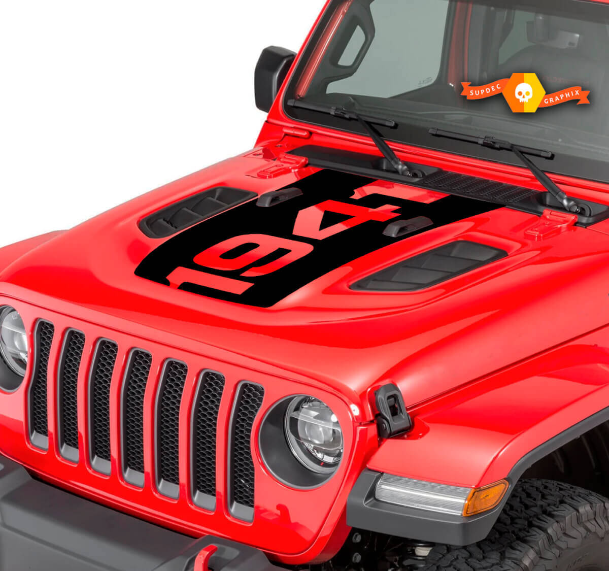 Adesivo in vinile nero opaco 1941 per cofano Jeep Wrangler JL/JT Rubicon