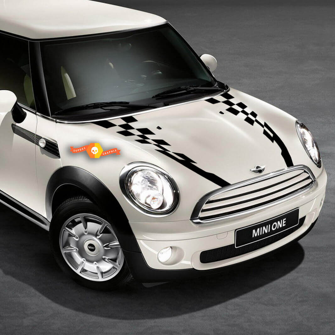 Adesivi in Vinile con Strisce a Scacchi da Corsa per Cofano Mini Cooper 2007-2021