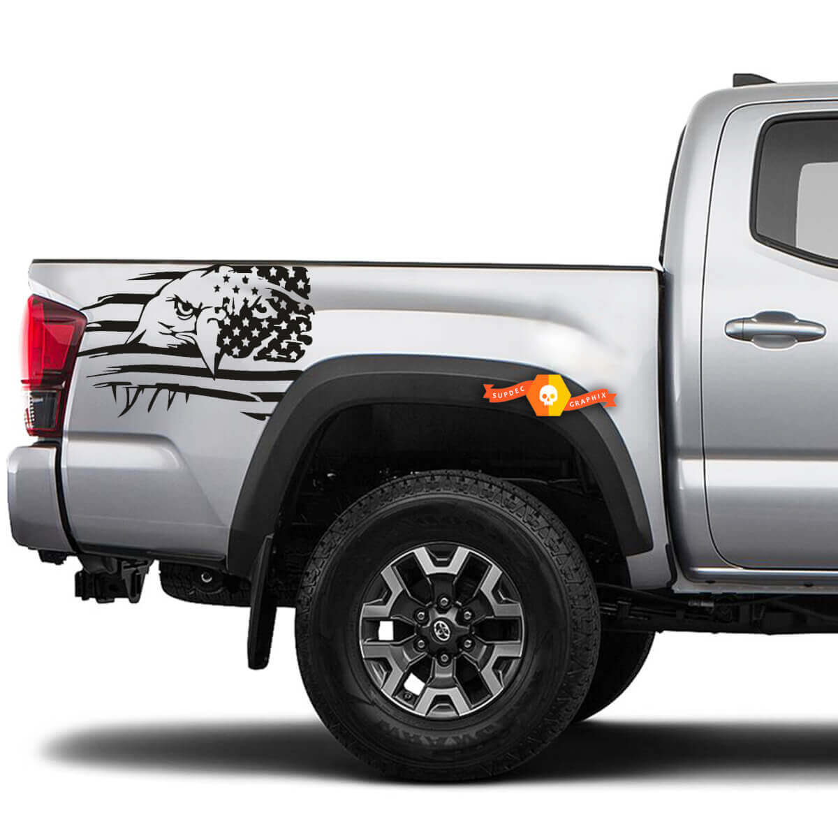 Adesivo Vinile da Letto con Bandiera USA Logora con Aquila per Toyota Tacoma 2016-2020