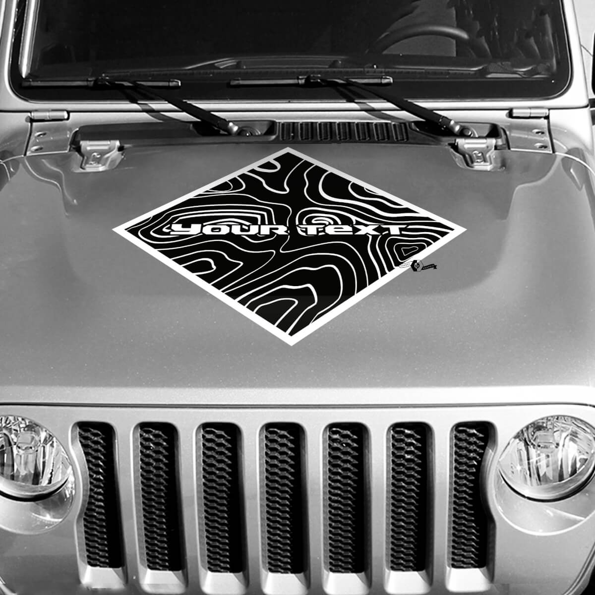 Adesivo in Vinile per Cappuccio con Mappa Contorno Nero Stile Quadrato Grafica 2 Colori per Jeep Wrangler