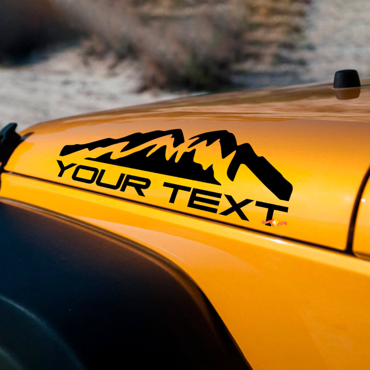 Set di Adesivi in Vinile con Testo Personalizzato Montagne per Cofano Jeep Wrangler