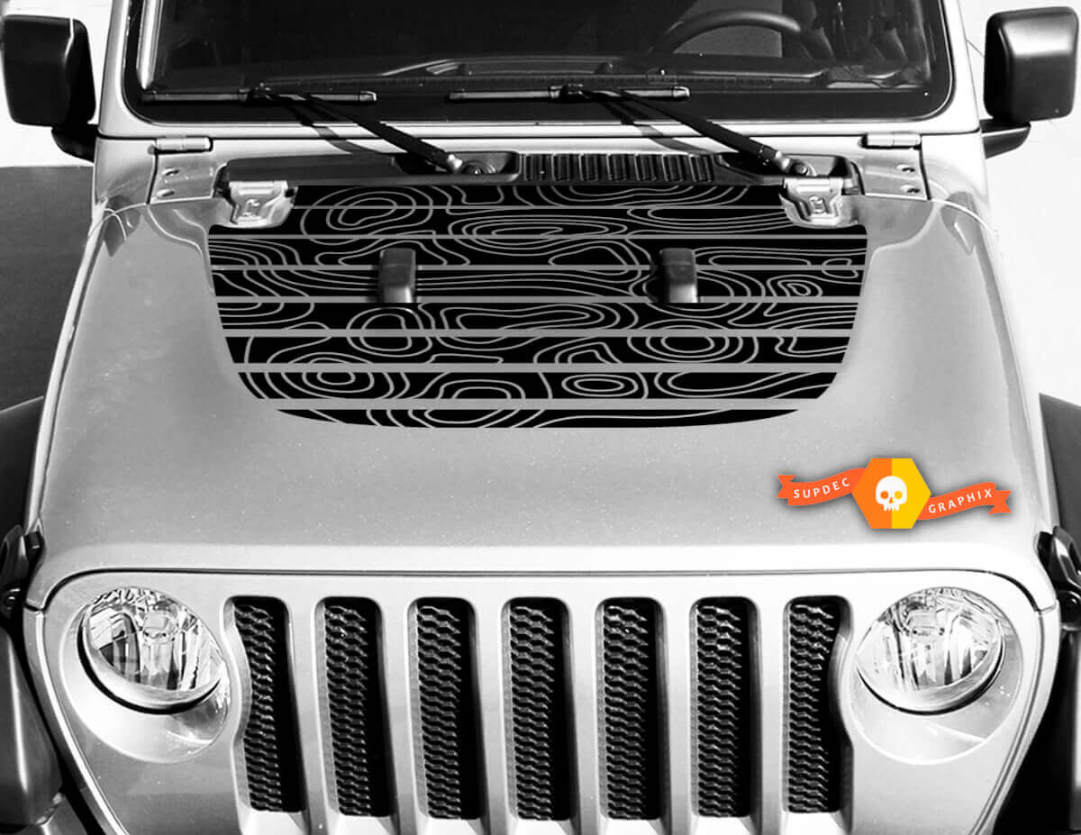 Jeep Hood Vinyl Skull Blackout Topographic Map Decal Sticker Wrangler
