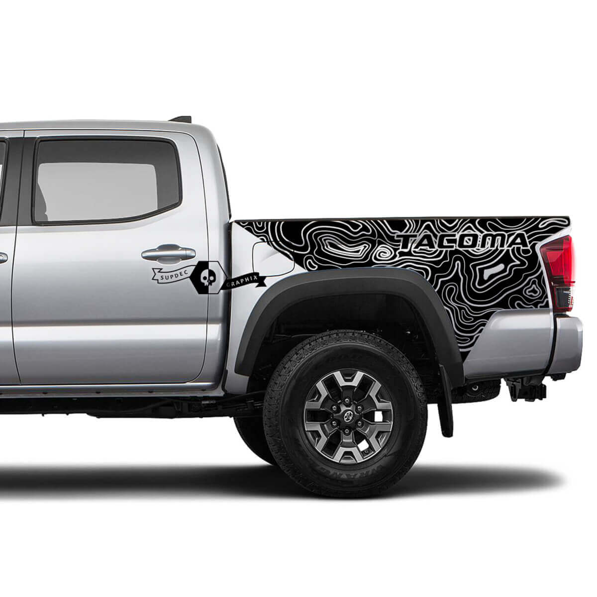 2x mappa topografica per adesivi in ​​vinile da letto per la mappa topografica Toyota Tacoma
