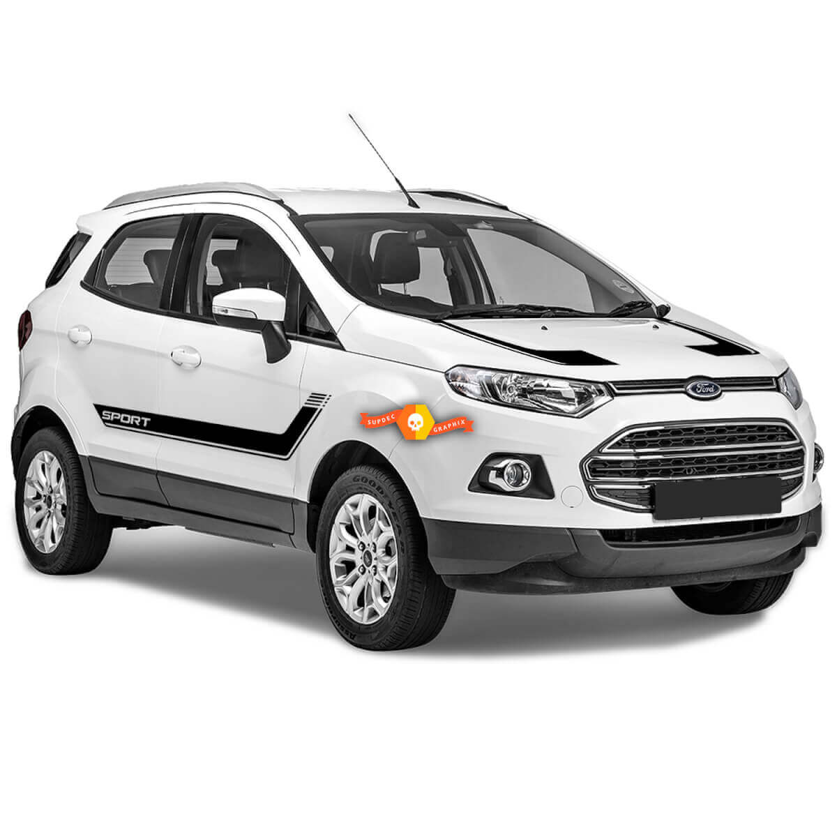 Kit Adesivi in Vinile con Strisce Curve Laterali e Sul Cofano per Musclecar EcoSport 2013-2020