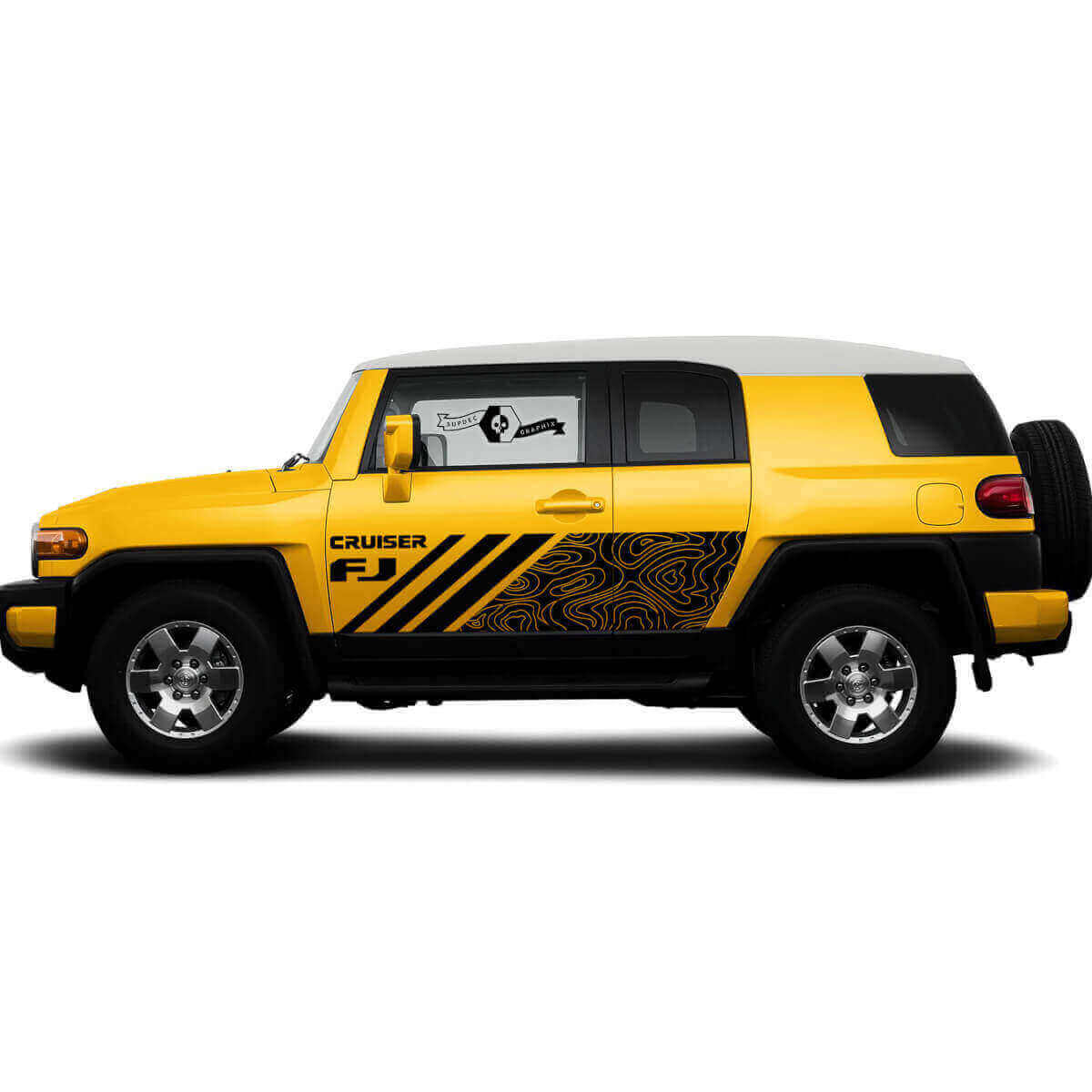 Adesivo Vinilico per Porta Laterale Stile Mappa Topografica per Toyota FJ Cruiser