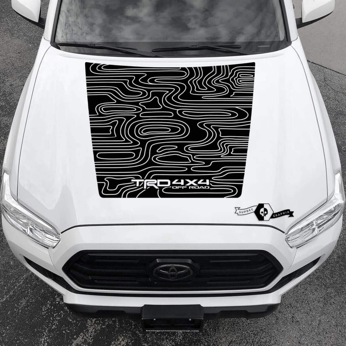 Adesivo in Vinile per Cofano Stile Topografico TRD Blackout per Toyota Tacoma 2016-2021