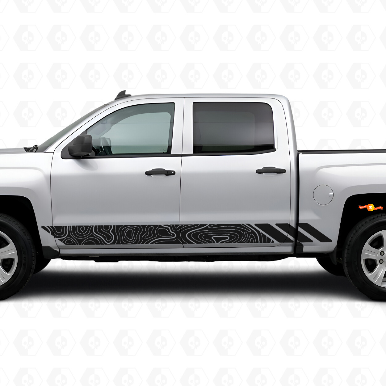 Strisce in Vinile con Contorno Topografico per Portiere e Minigonne per Chevrolet Silverado 1500 K2XX 2014-2019