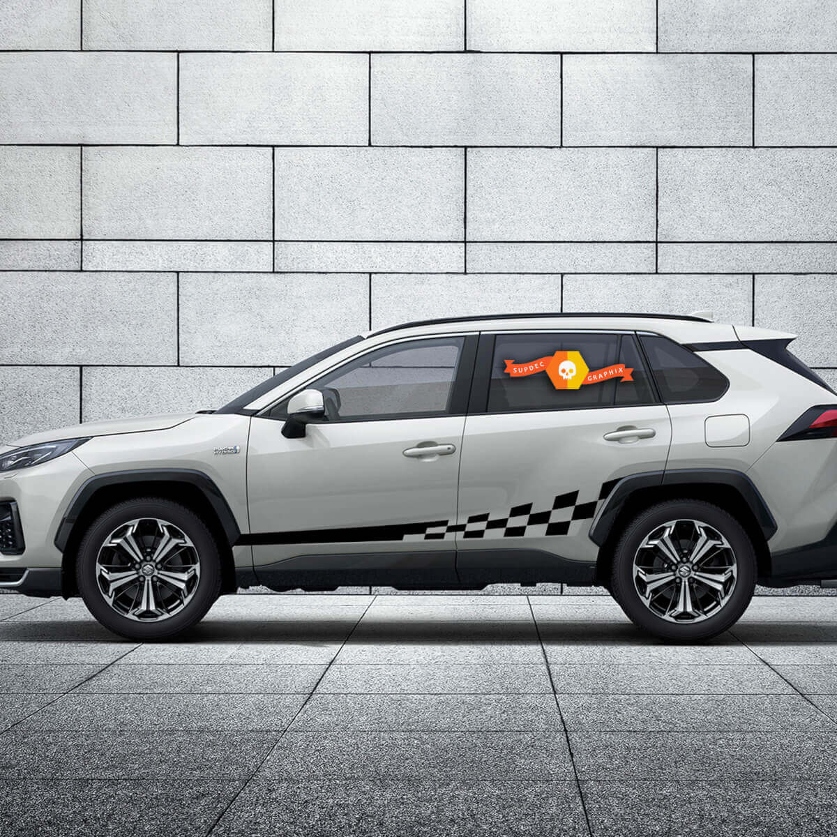 Adesivo Vinile Laterale a Strisce Stile Bandiera a Scacchi per Toyota RAV4 2019-2025