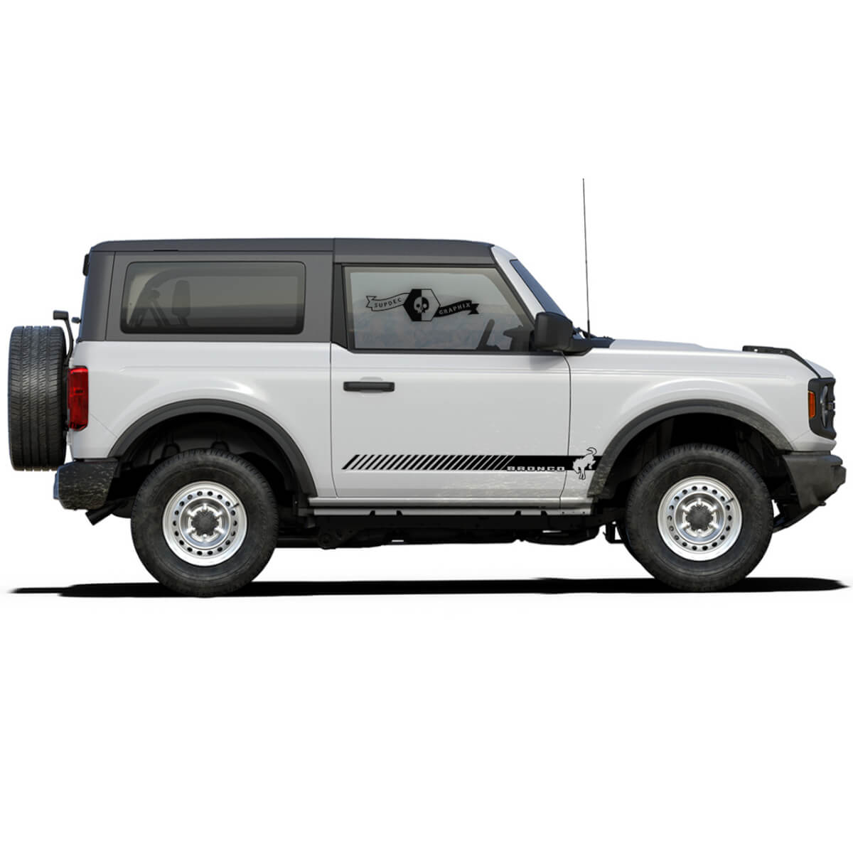Accoppia un nuovo logo Decalcomania Discal Vinyl Rocker Panel Sticker Stripe per Ford Bronco 2-Door