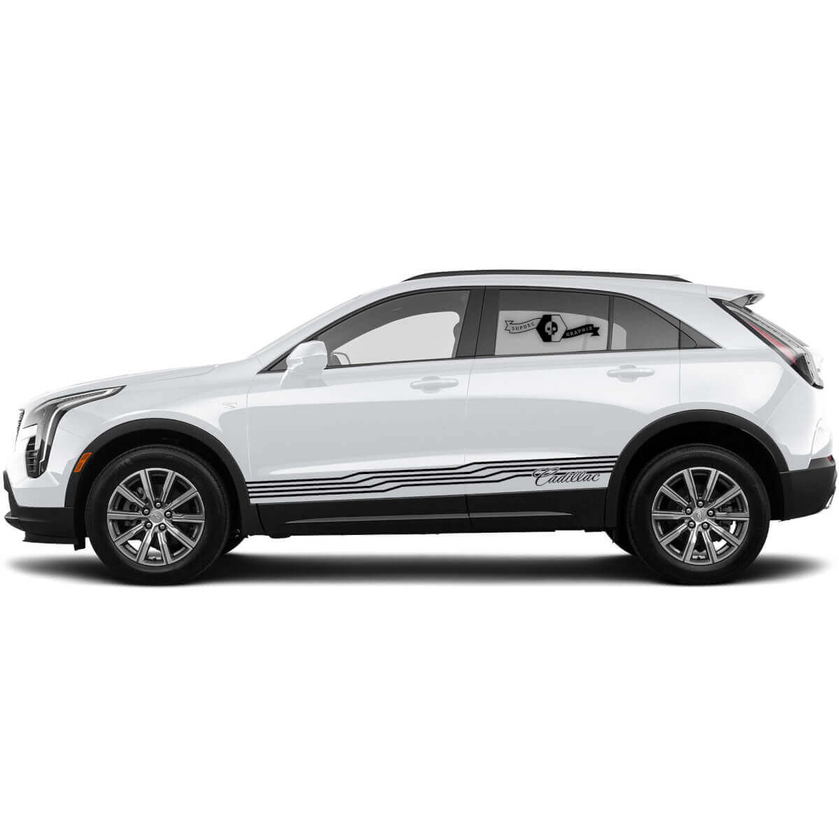 2 Nuove Decalcomanie Adesive per Battitacco Linee Curve Illusion Stripe per Cadillac XT4
