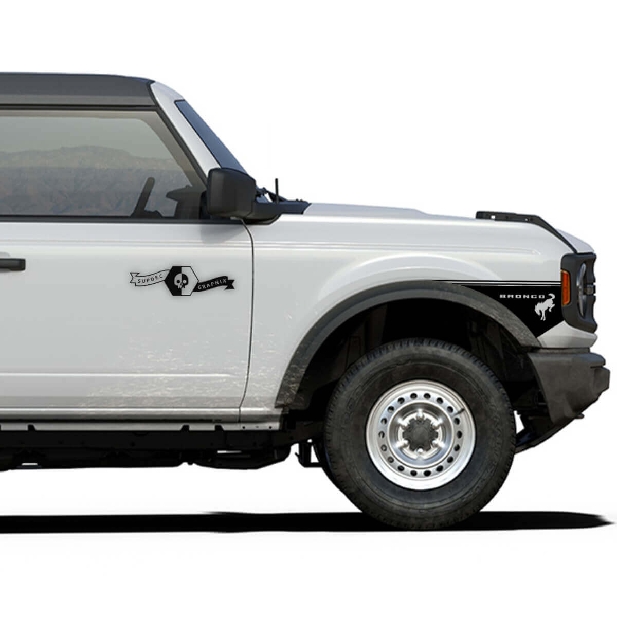 Coppia di nuovi adesivi in vinile retrò per parafango laterale alla moda per Ford Bronco a 2 porte
