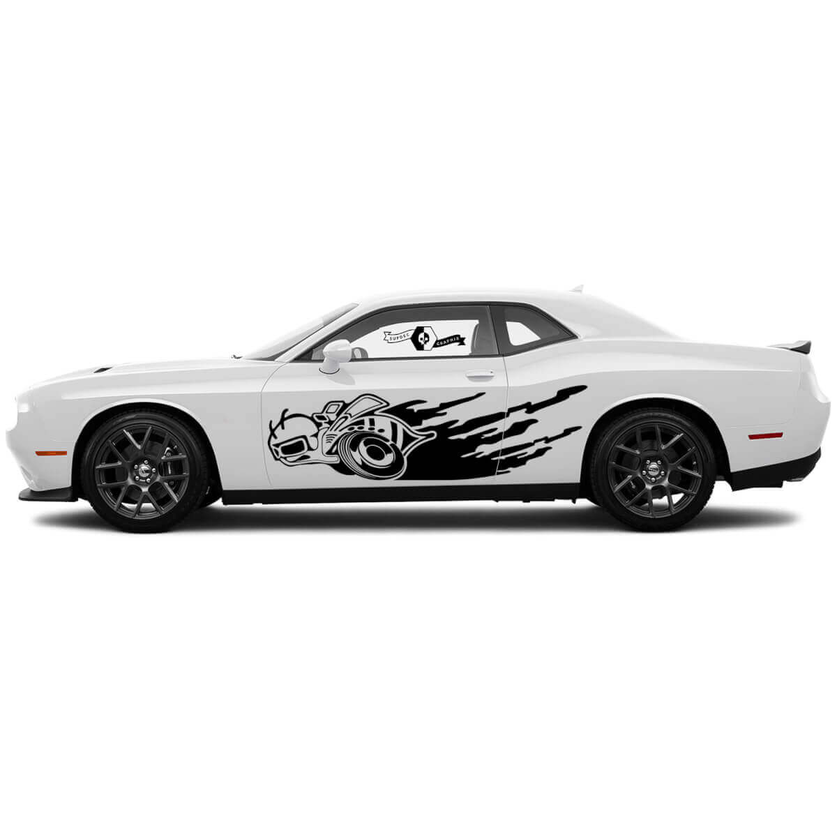 2 Adesivi in vinile laterali per Dodge Challenger Super Bee, con grafica Splash Wrap, per porte danneggiate
