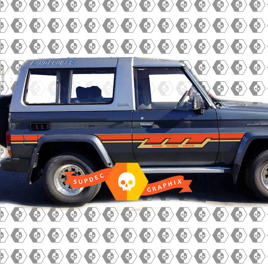 Kit Adesivi in Vinile Strisce Laterali Retro per Toyota Land Cruiser BJ73R Serie 70