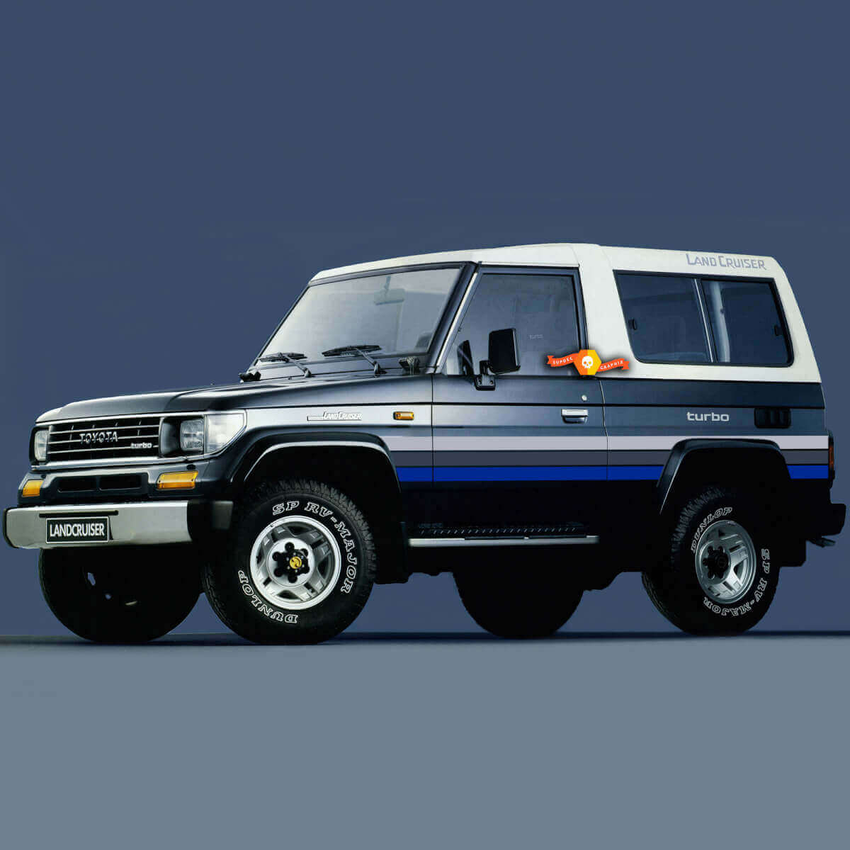 Kit adesivi in vinile a strisce laterali in stile retrò per Toyota Land Cruiser LJ73 1994