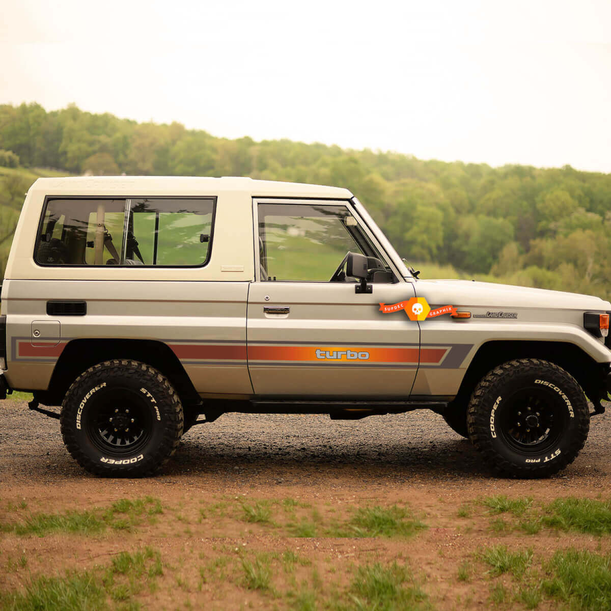 Adesivo grafico adesivo vintage retrò laterale per pannelli rocciosi Toyota Land Cruiser del 1989
