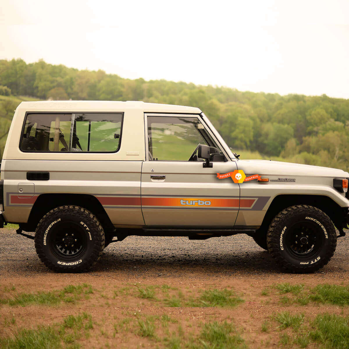 Adesivo grafico adesivo vintage retrò laterale per pannelli rocciosi Toyota Land Cruiser del 1989
