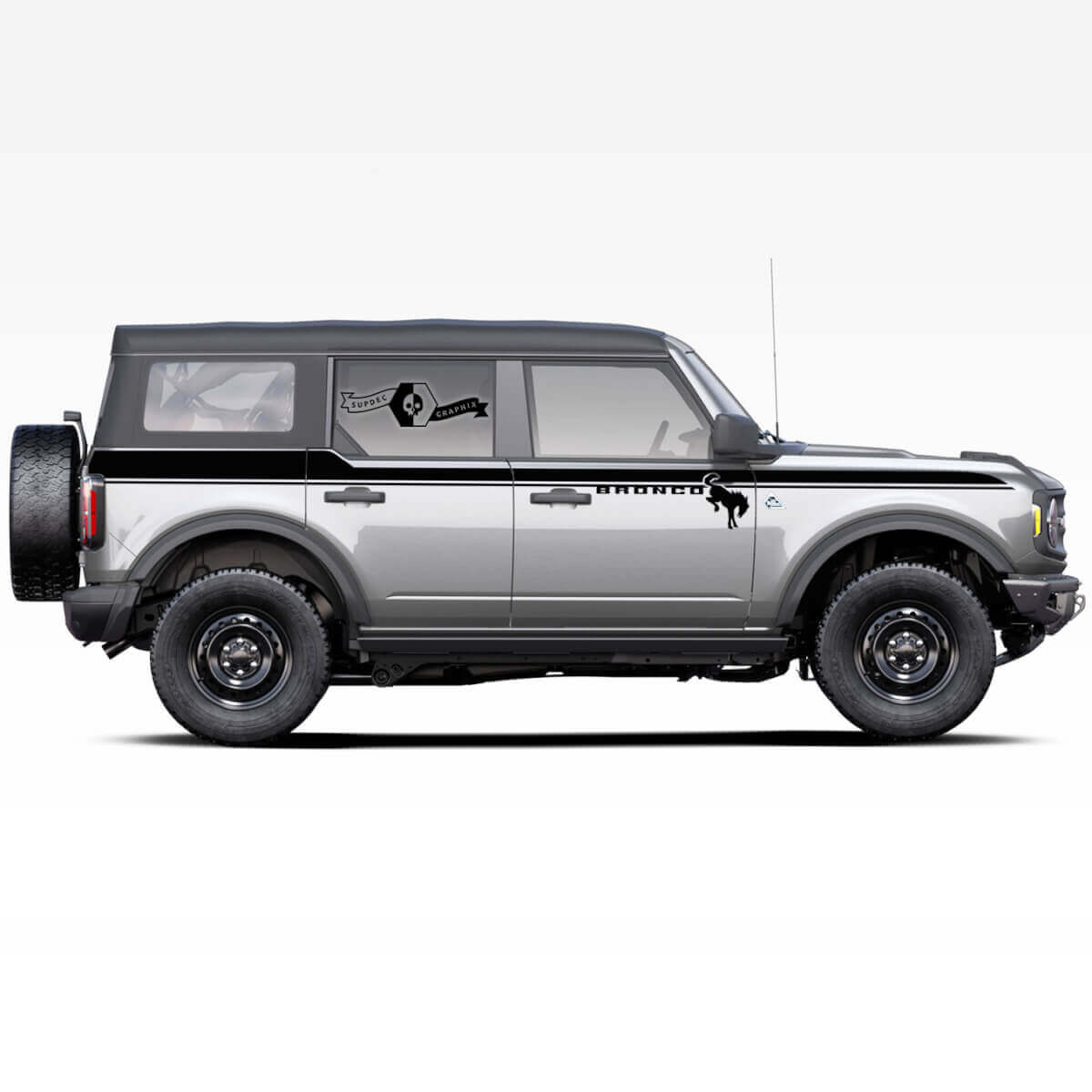 Coppia di porte Bronco con logo linea di accentuazione superiore cavallo stallone Badlands Adesivi striscia laterale a 4 porte per Ford Bronco 2021
