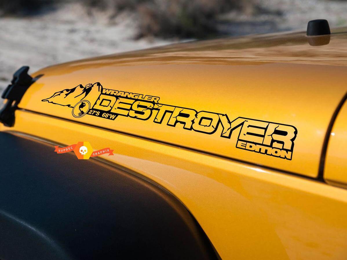 2 Jeep Rubicon Destroyer Mountain JK Adesivo per cofano