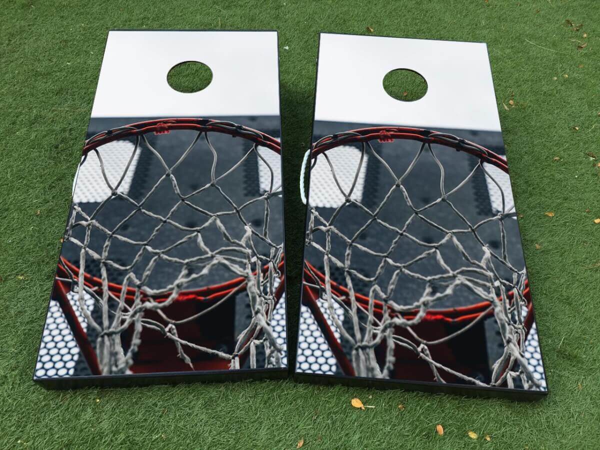 Kit adesivo in vinile per tabellone cornhole a tema canestro da basket