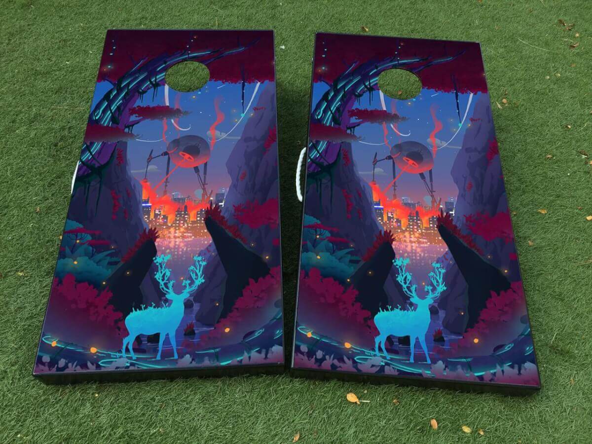 Set di Adesivi in Vinile per Tavola Cornhole Forestale Astratta Sci-Fi