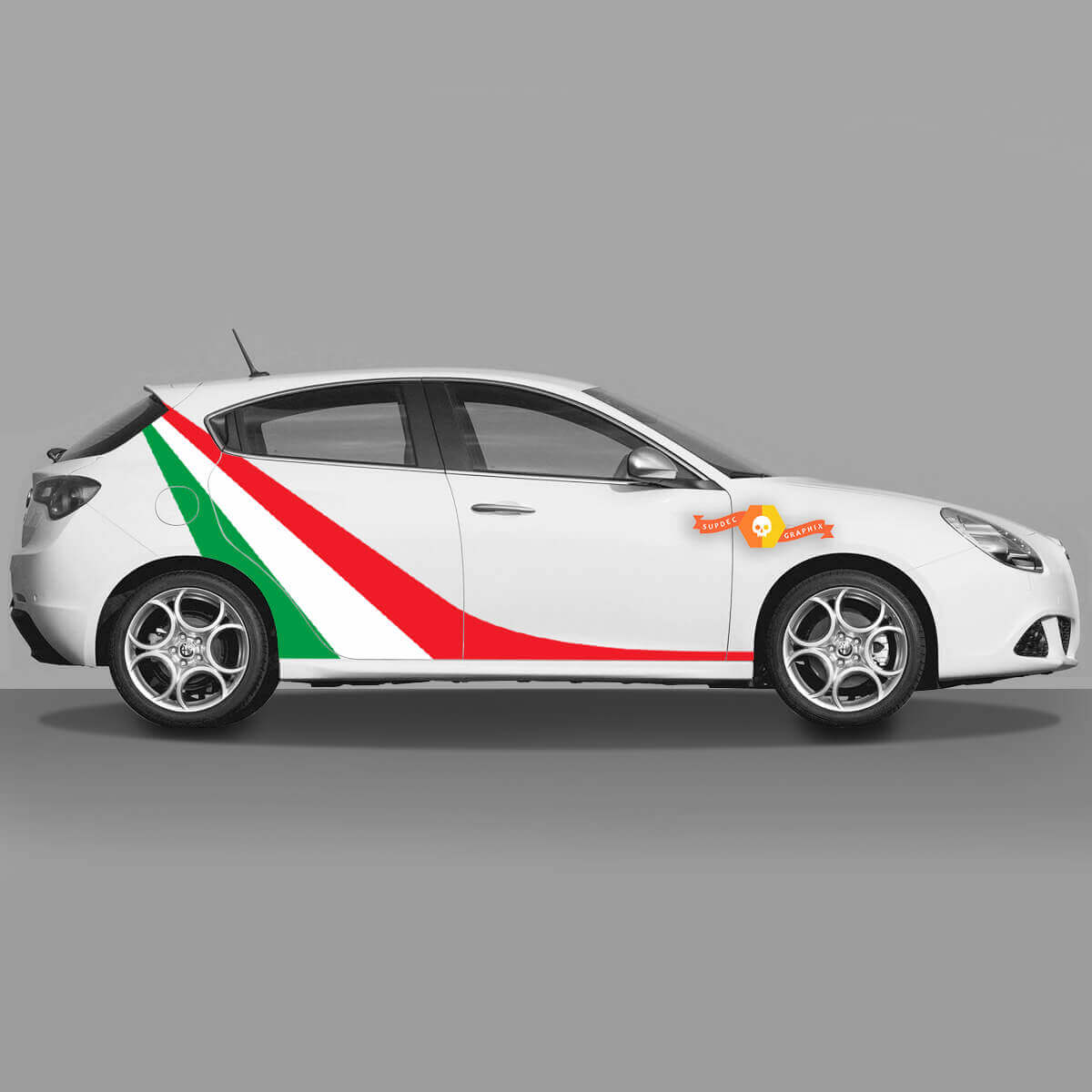 Set di decalcomanie laterali estese con bandiera italiana per Alfa Romeo Giulietta