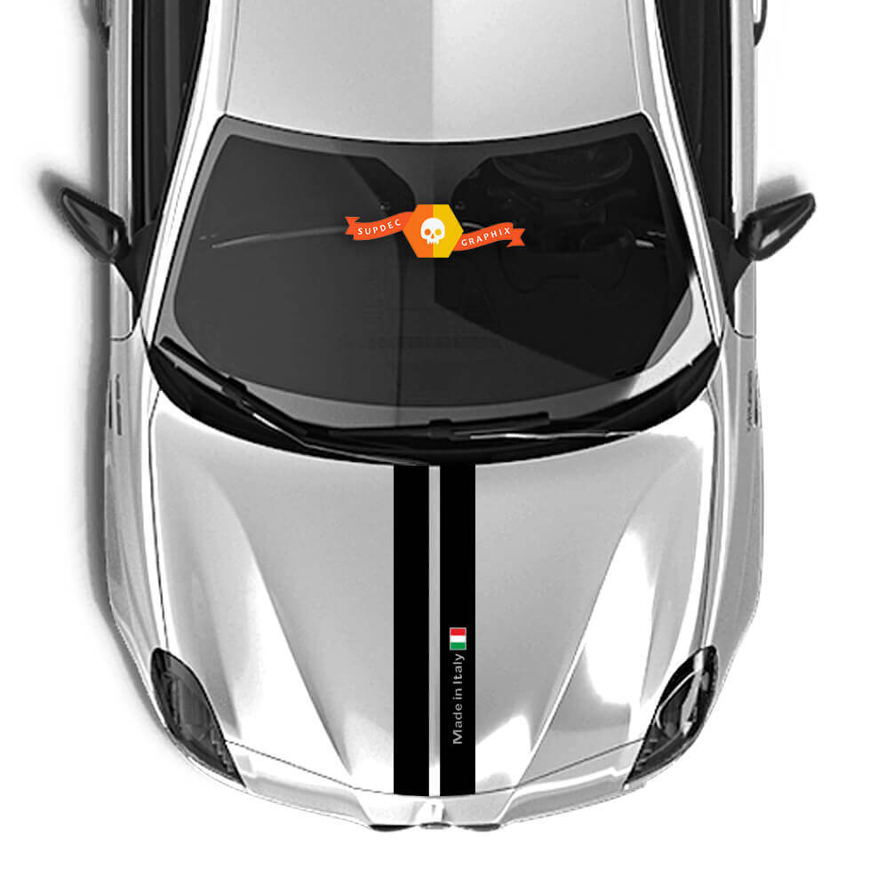 Adesivo in vinile per cofano Alfa Romeo con bandiera dell'Italia e due linee nere 2021
