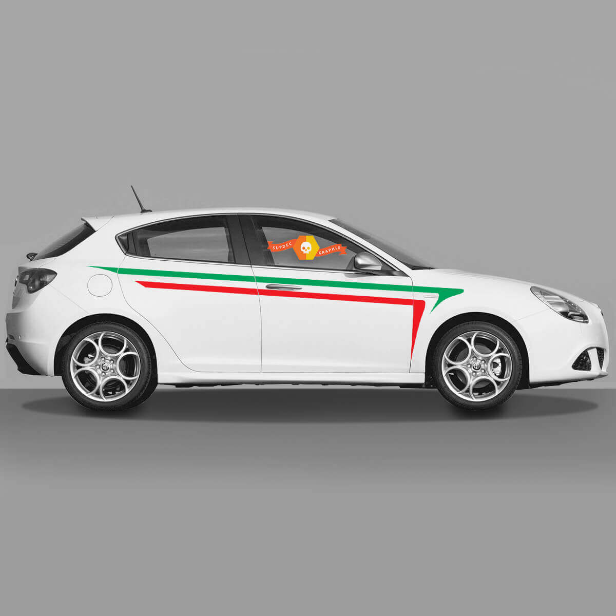 Coppia di adesivi in vinile Stickers Alfa Romeo Giulietta Grafica Bandiera Italia sulle Portiere 2021
