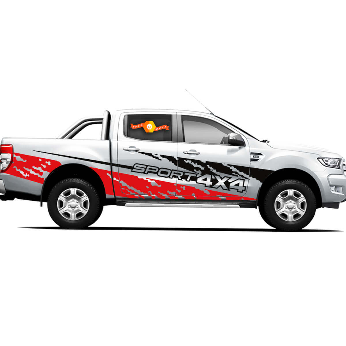 Coppia di adesivi in vinile Stickers 4X4 Tacoma Toyota TRD Off Road Porte laterali del camion Fuoco e Terra
