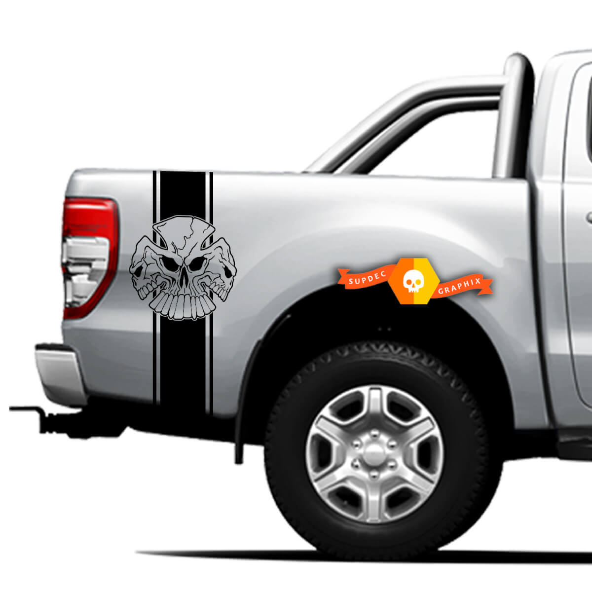 Coppia di adesivi in vinile Stickers laterali grafici 4x4 per Musclecar Ranger Off Road, Teschio Triplo 2021
