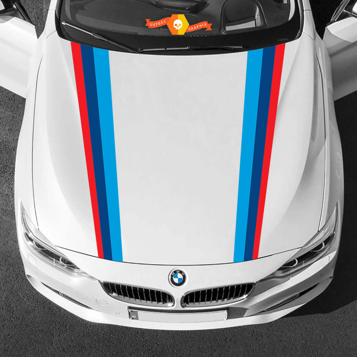Entrambi le strisce del cofano nei colori M per BMW di qualsiasi generazione e modello
