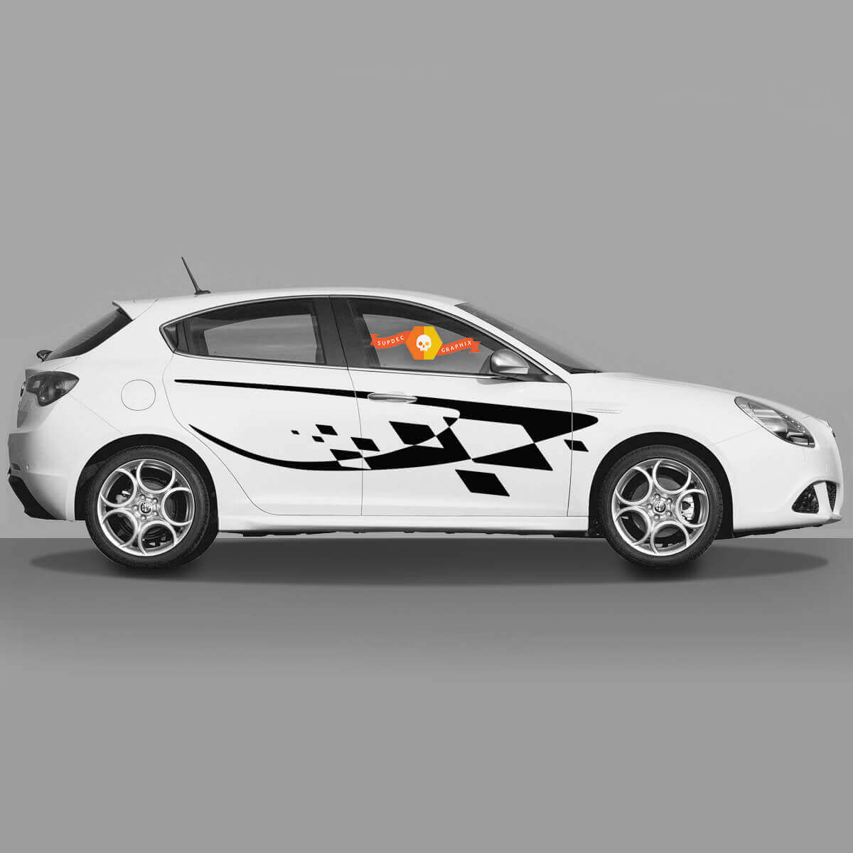 Coppia di adesivi in vinile bandiera a scacchi adesivi laterali laterali stile moderno Alfa Romeo 2022
