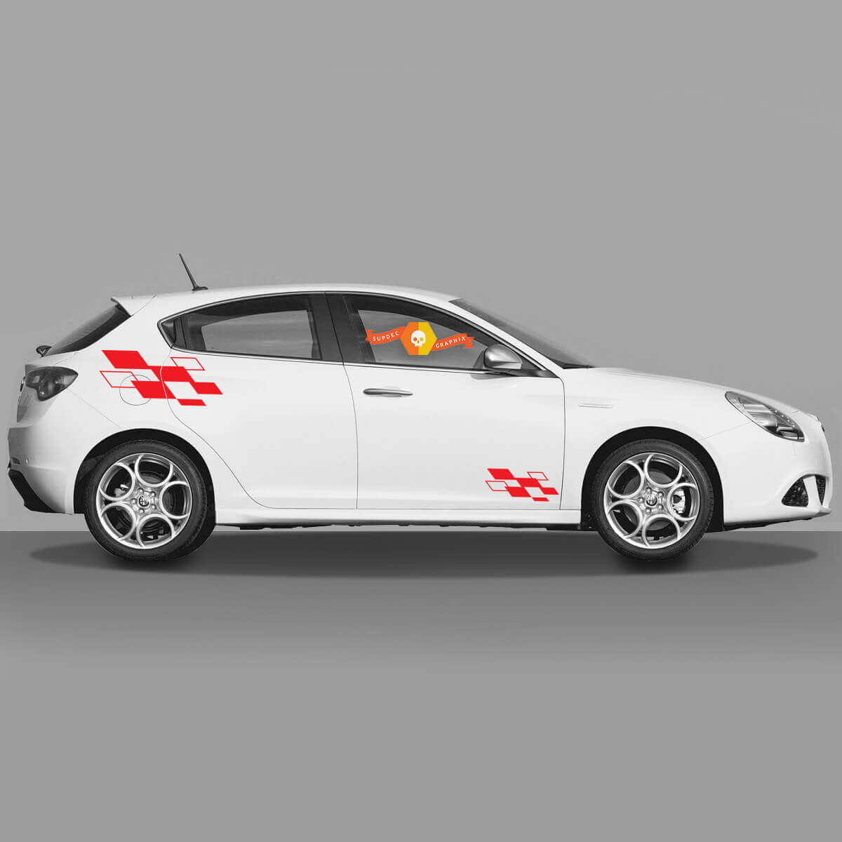 Coppia di adesivi in vinile Bandiere a scacchi Alfa Romeo Diamanti rossi sui bordi 2022
