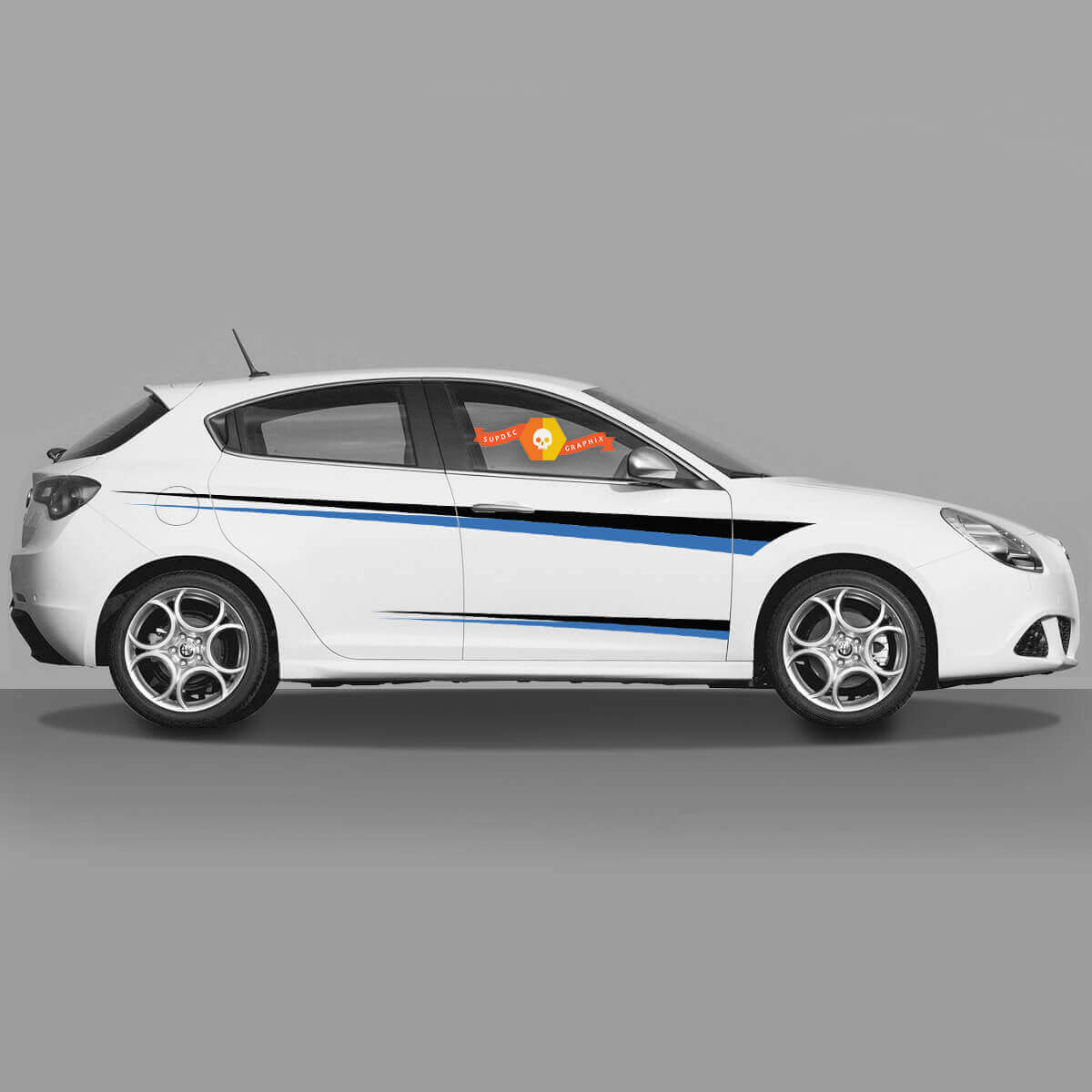 Coppia di adesivi in vinile laterali Stickers Alfa Romeo in colore nero e blu nuovo 2022
