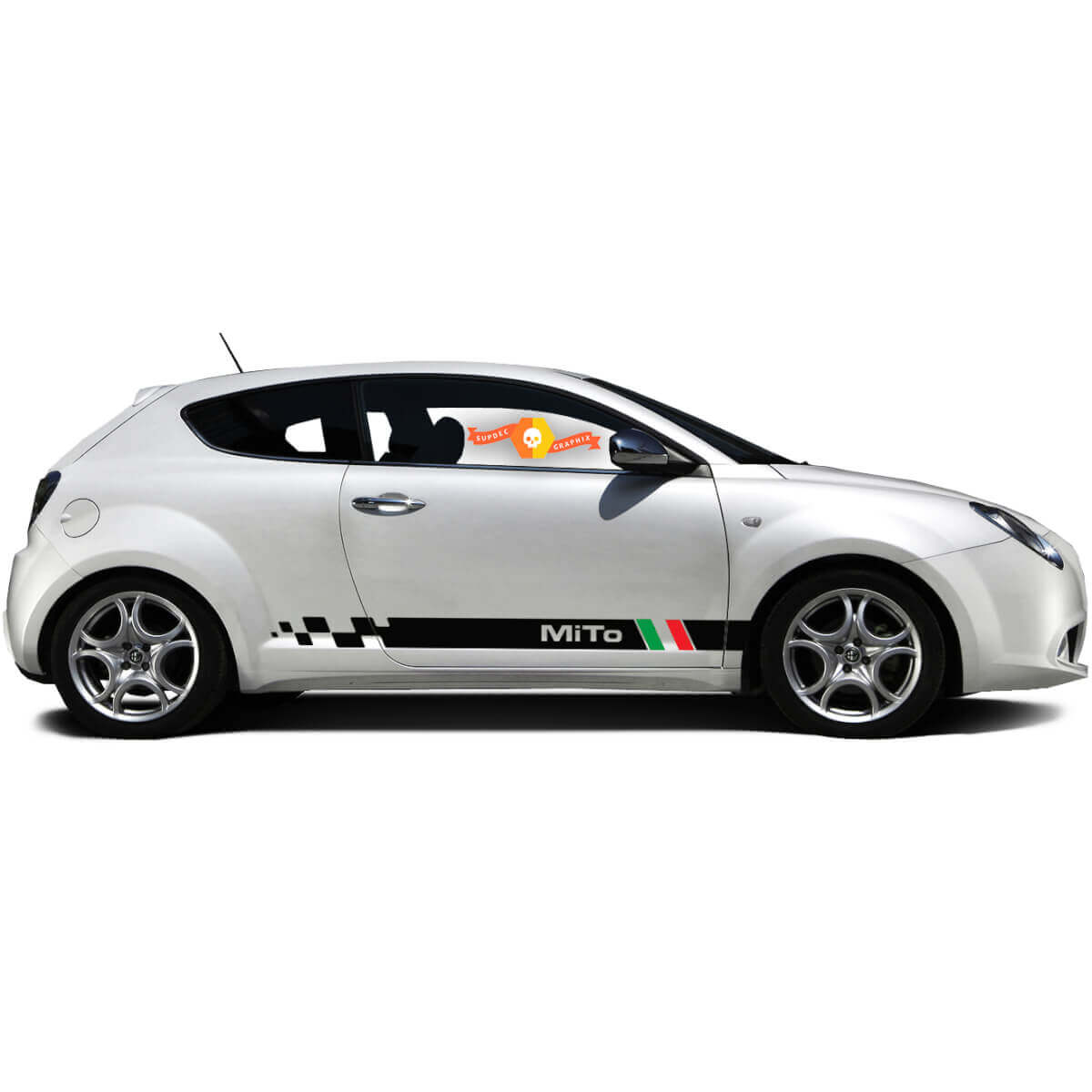 Coppia di adesivi in vinile Stickers Grafica laterale Alfa Romeo Rocker Panel MITO bandiera Italia 2022
