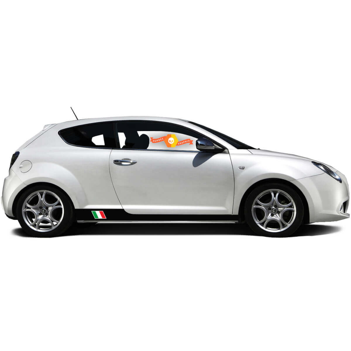 Coppia Adesivi in Vinile Stickers Grafici laterali Alfa Romeo Rocker Panel MITO Bandiera Italia sinistra 2022
