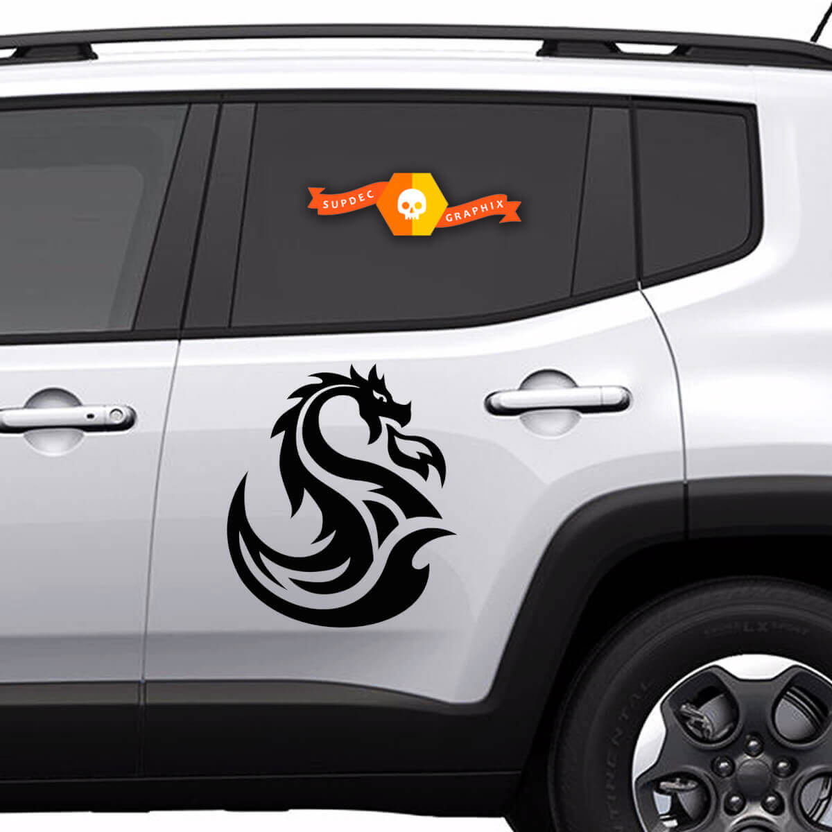 Coppia di adesivi in vinile adesivi laterali Grafica Stickers Jeep Renegade silhouette di drago Nuovo 2022
