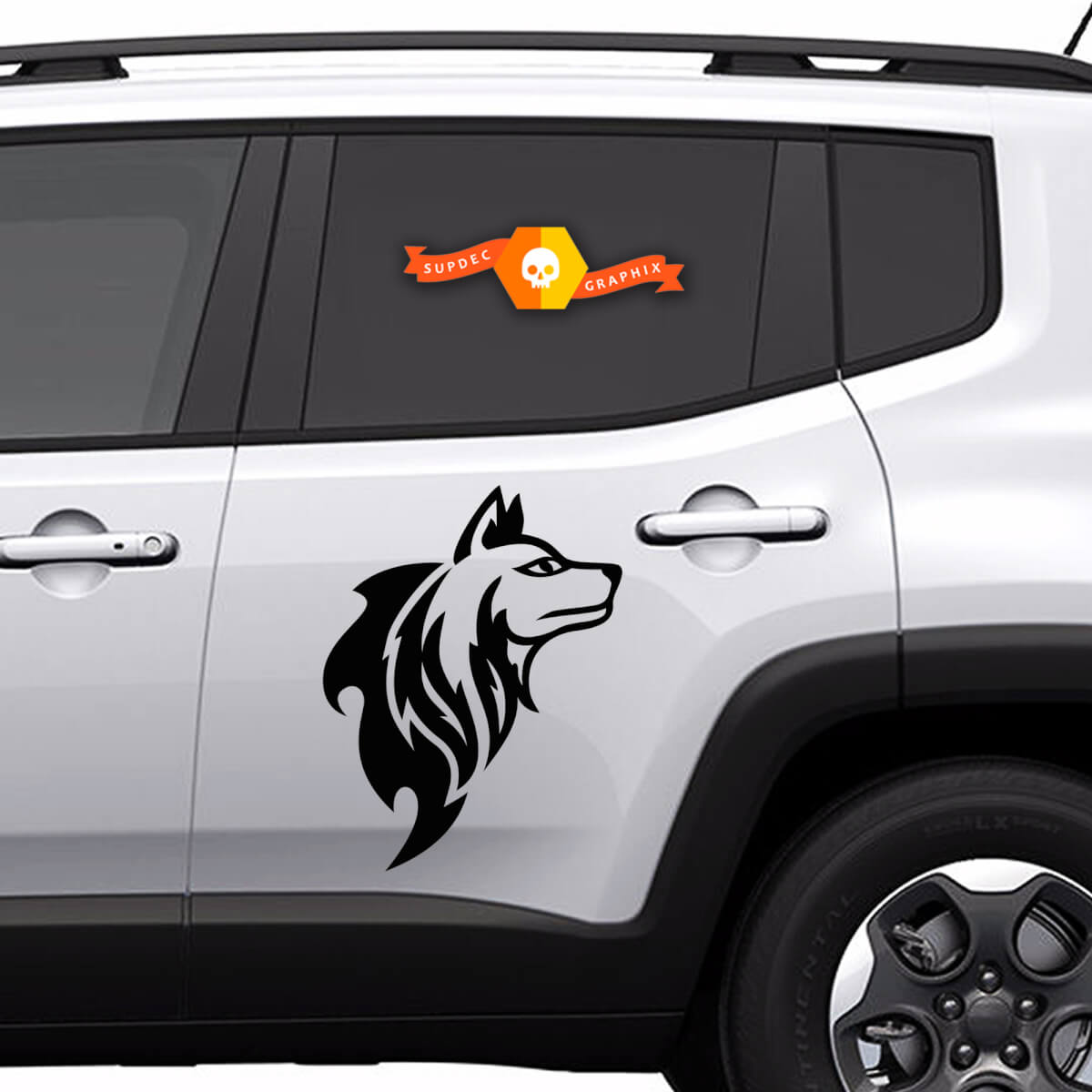 Adesivo in Vinile con Sagoma di Cane in Stile Tribal Laterale per Jeep Renegade