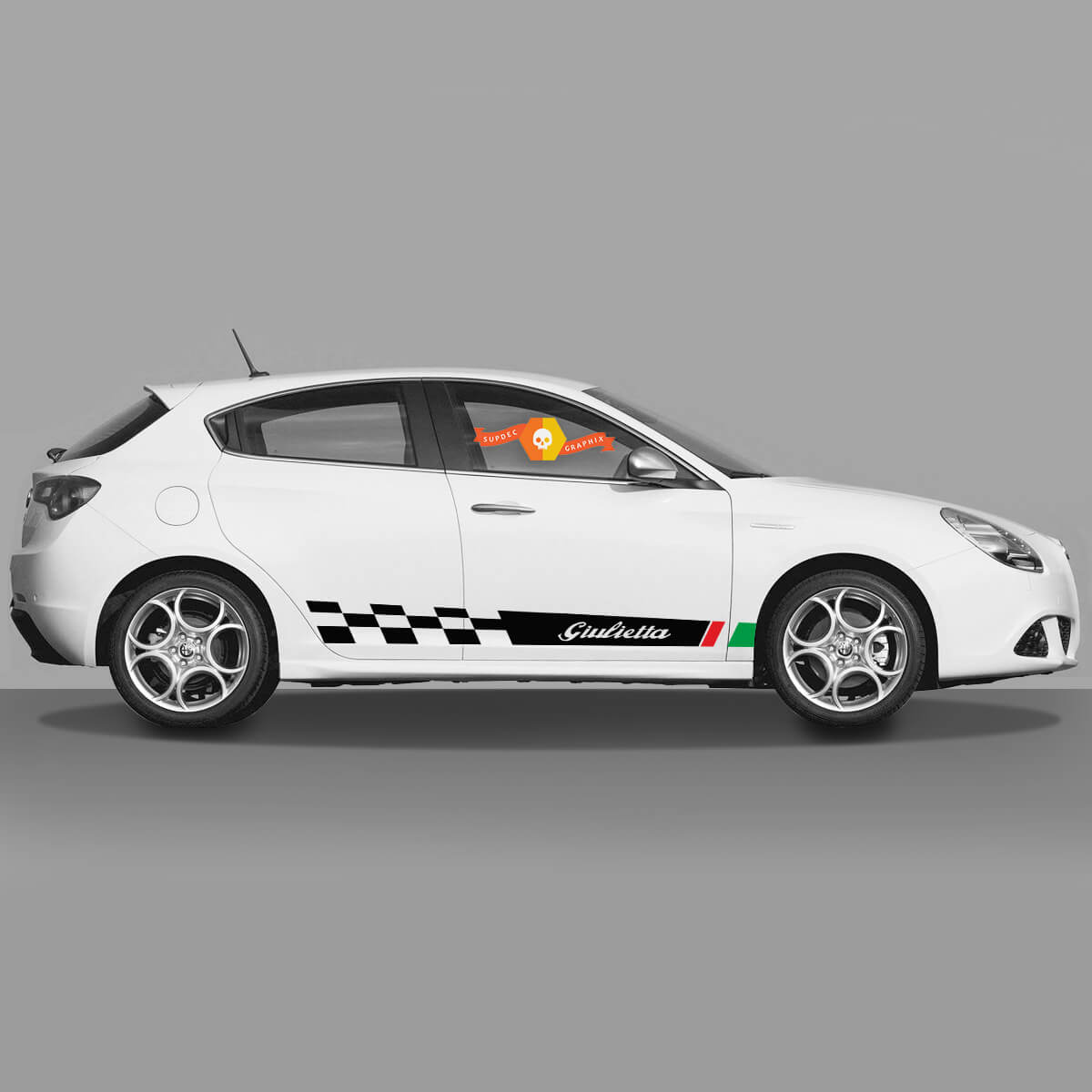 2x Alfa Romeo Giulietta Decalcomanie Vinyl Graphics Rocker Panel Italy Flag Inizio 2022