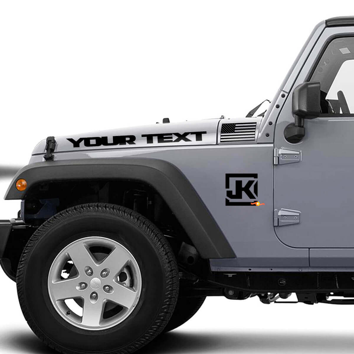 Kit di Adesivi Personalizzati in Vinile con Logo JK e Bandiera USA per Cofano e Lati per Jeep Wrangler JK