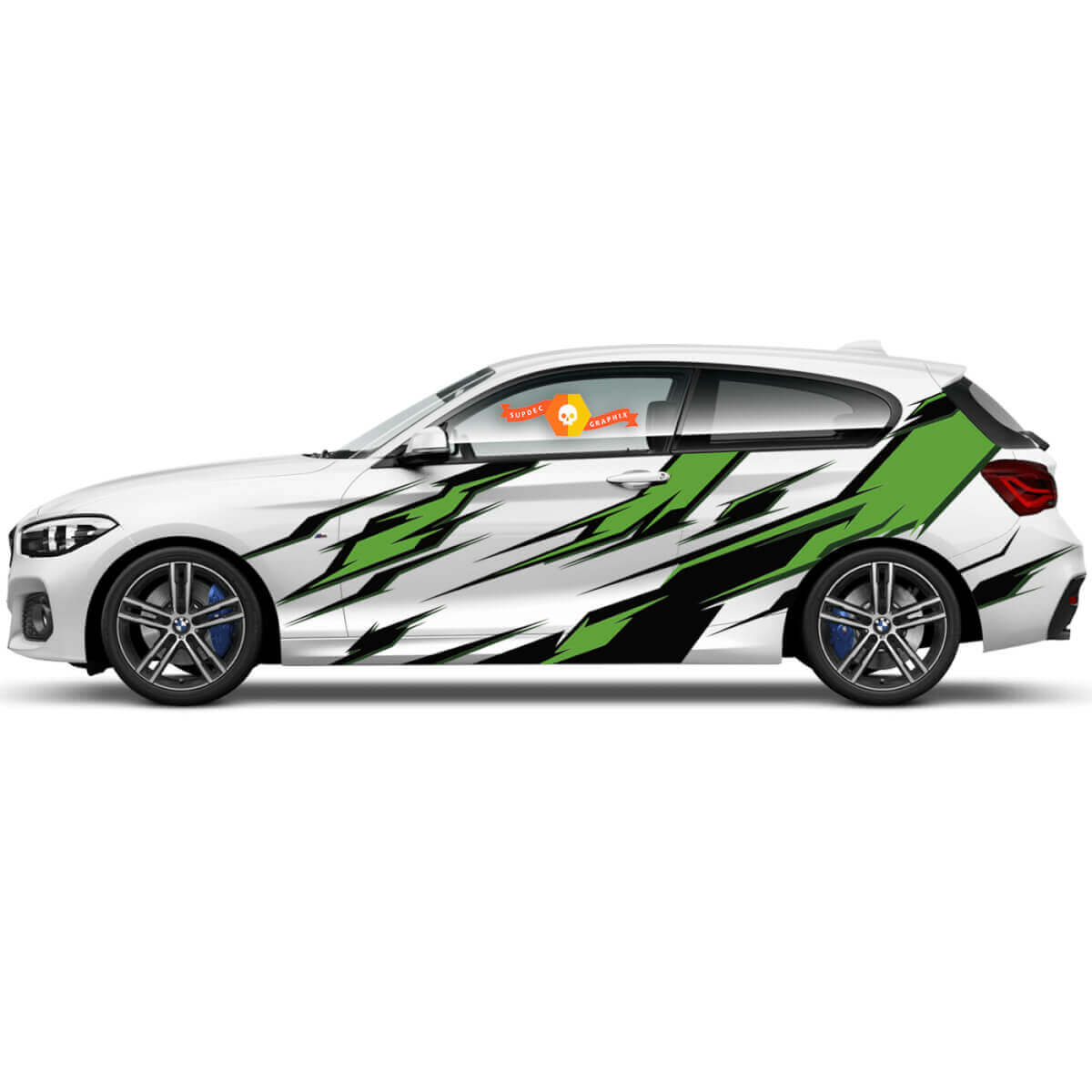 Coppia di adesivi in vinile grafico laterali per BMW Serie 1 2015 stile Ninja
