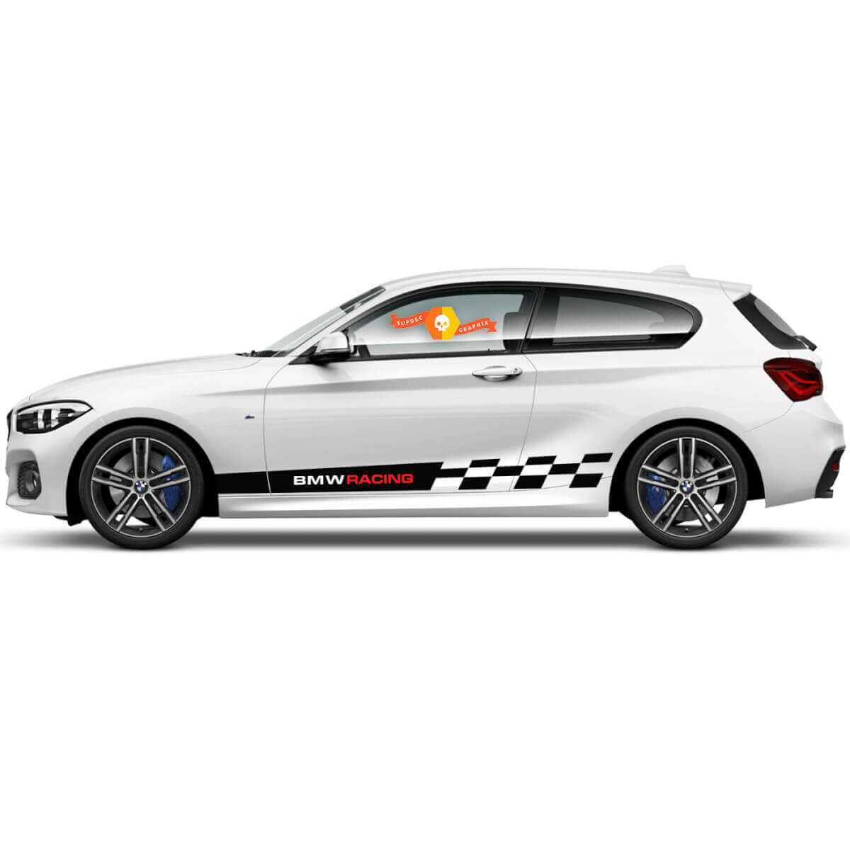 Coppia di adesivi in vinile grafici per fiancate per BMW Serie 1 2015 finitura linea da corsa BMW
