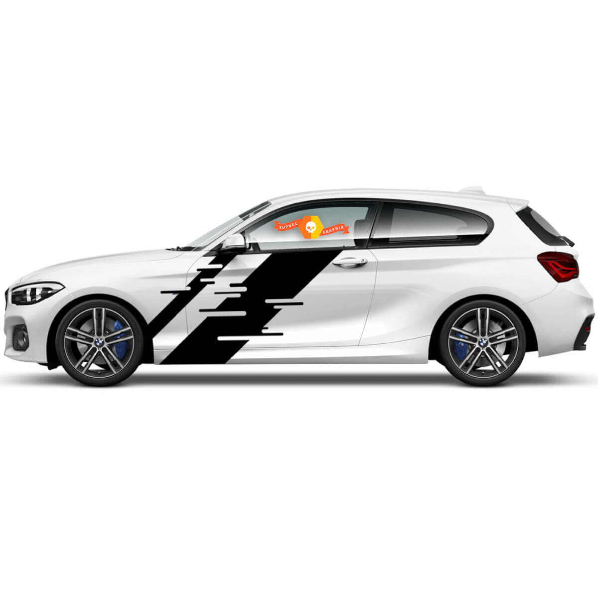 Coppia di adesivi in vinile grafici adesivi laterali bmw 1 serie 2015 striscia nera a fessura
