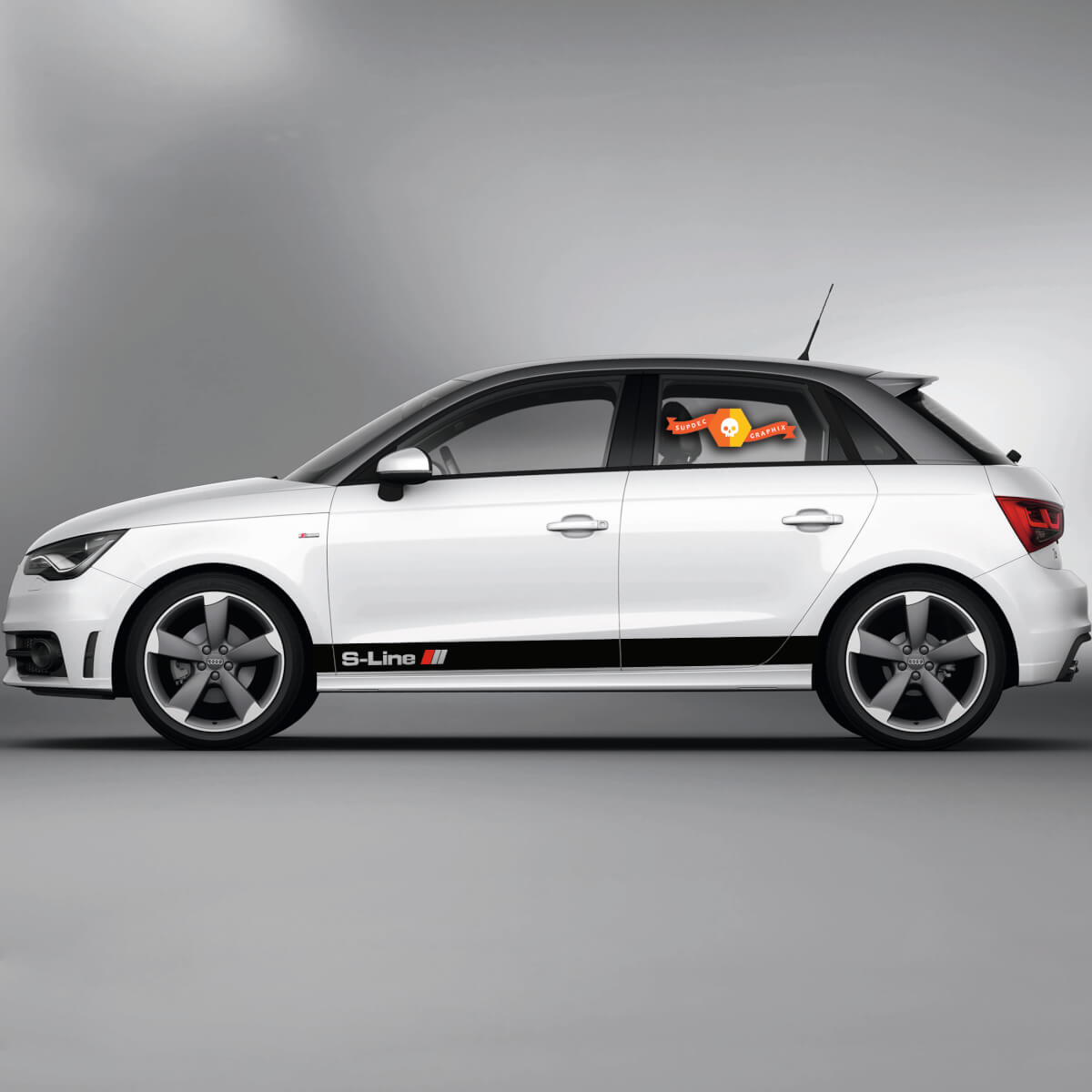 2x Decalcomanie in vinile Adesivi grafici Audi A1 Rocker Panel Auto Racing Stripes S-Line 2022