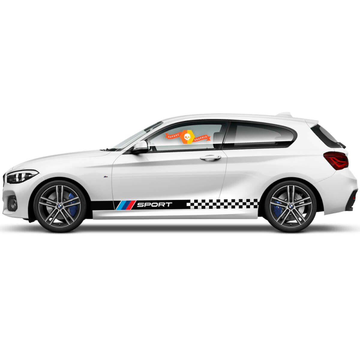 Coppia adesivi in vinile Grafica Stickers laterali bmw 1 series 2015 Rocker panel Racing bandiera a scacchi Sport 2022
